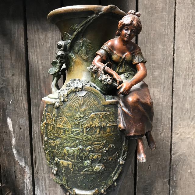 Marble clock with spelter figure 