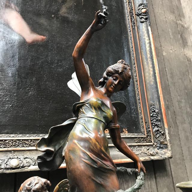 Marble clock with spelter figure 