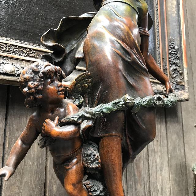 Marble clock with spelter figure 