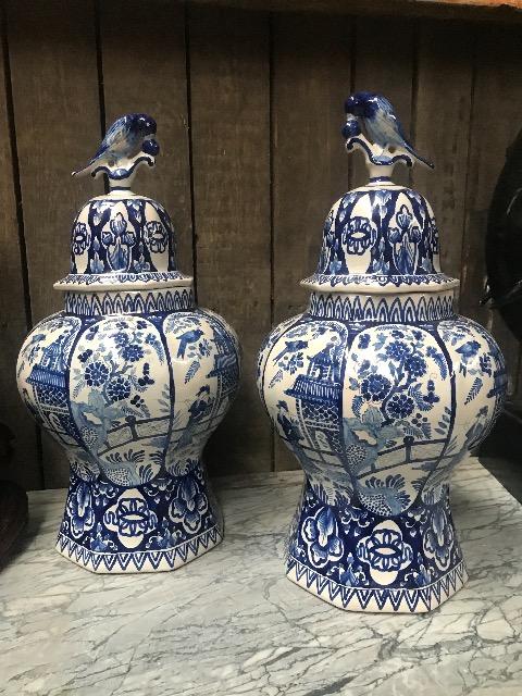 Pair blue porcelain vases