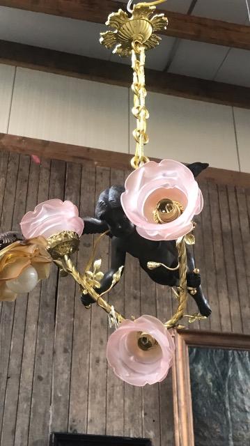 Bronze putti chandelier