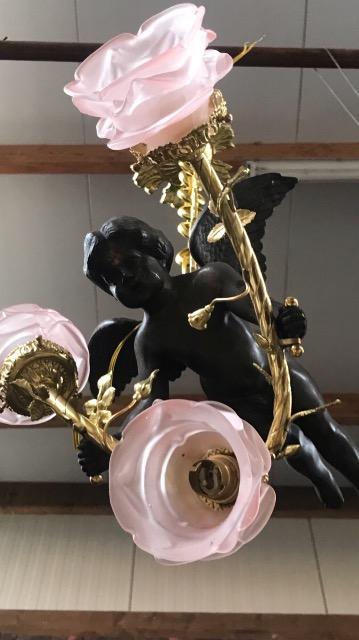Bronze putti chandelier