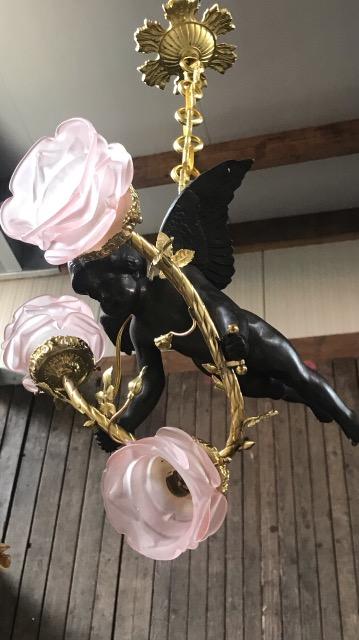 Bronze putti chandelier