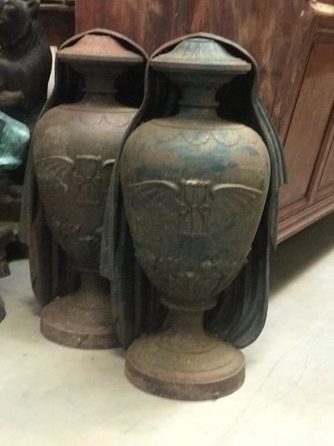 PAIR CAST IRON URNS 