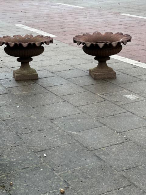 PAIR CAST IRON VASES 